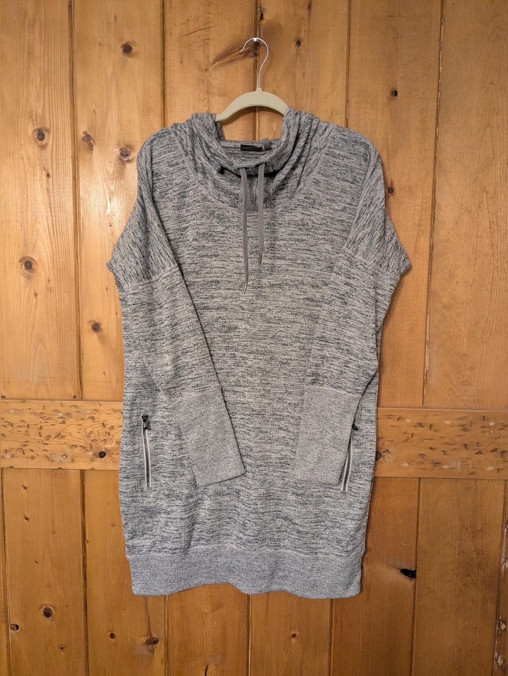 Athleta Women Gray Space Dye Cowl Neck Tunic Sweatshirt Zip Pockets L RN54023